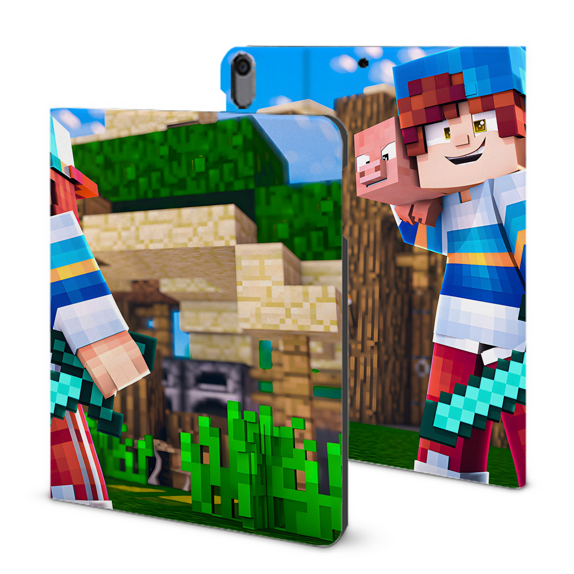 （画像用） マインクラフト ブロックの世界 Minecraft MC Block world IPad ケース ブック型 PUレザー TPU 耐衝撃 軽量 薄型 ペン収納なし 全面保護 IPad 各モデル対応